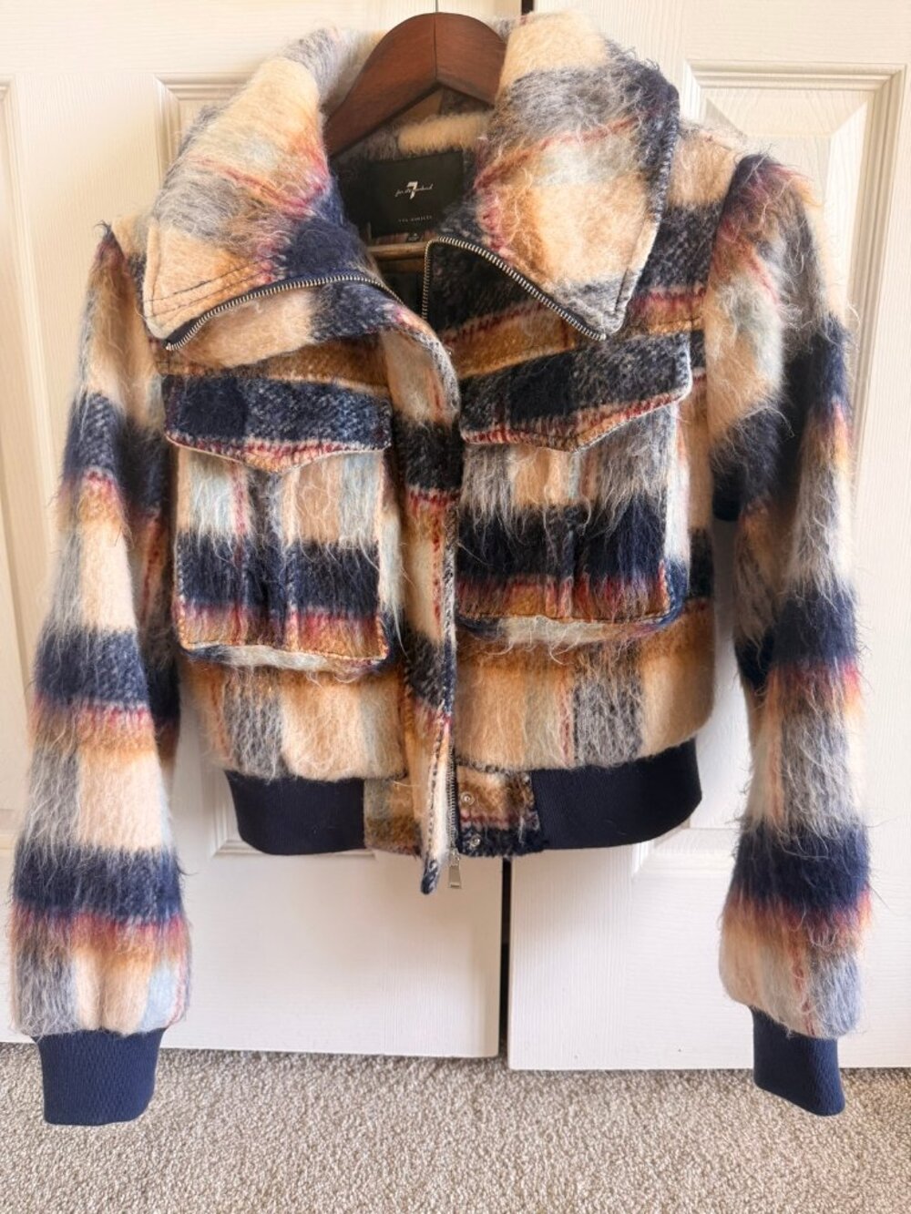 7 for all mankind Plaid Fuzzy Bomber Jacket — Size S